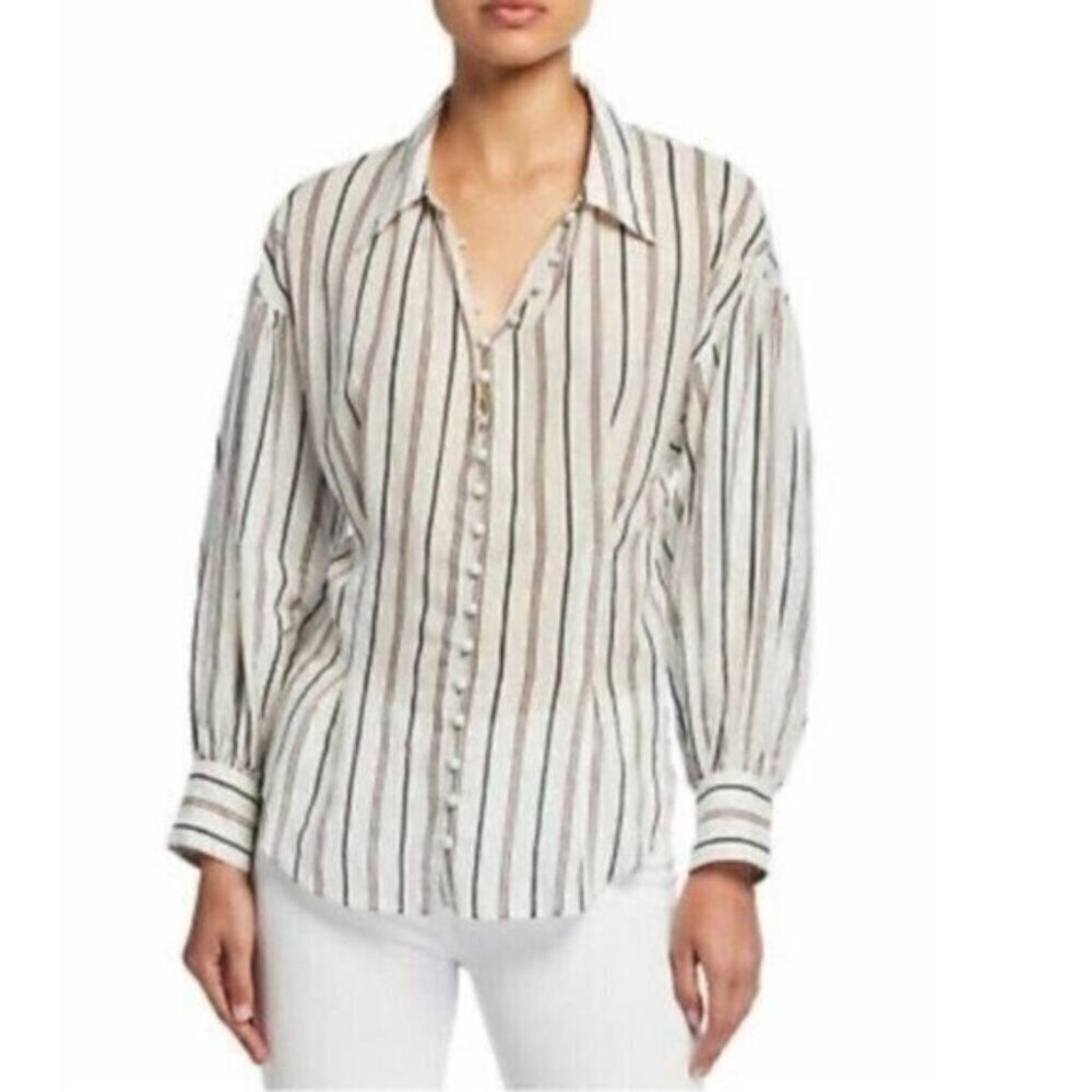 Joie Minya Striped Button Front Blouse Top New - Picture 3 of 15